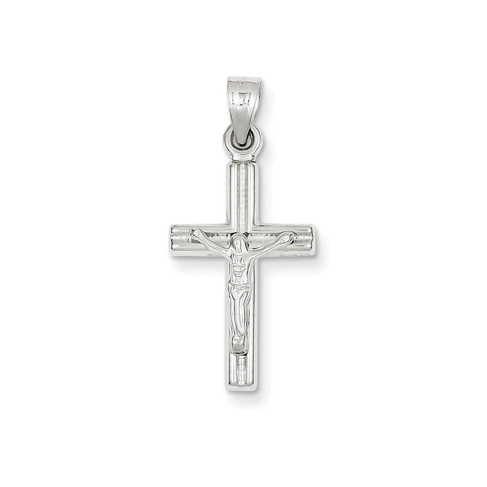 14K White Gold Hollow Crucifix Pendant