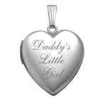 14K White Gold Daddy'S Little Girl Heart Photo Locket
