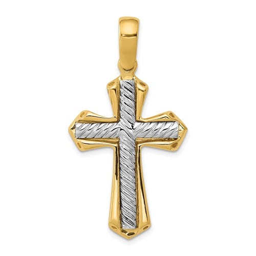 14K Two-Tone Solid Cross Pendant