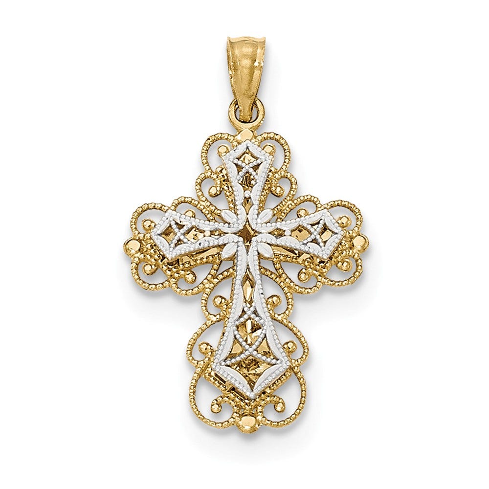 14K Gold Two-Level Filigree Cross Pendant