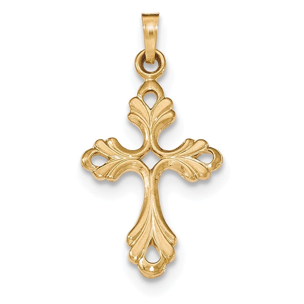 14K Polished Fleur De Lis Cross Pendant