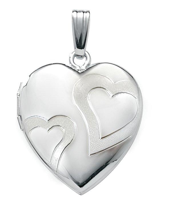 14K White Gold Double Heart Photo Locket