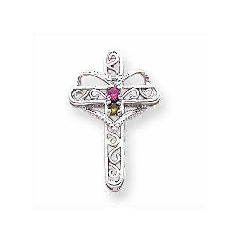 14K White Gold Genuine Mother's Cross Pendant