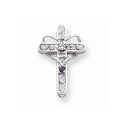 14K White Gold Mother's Cross Pendant