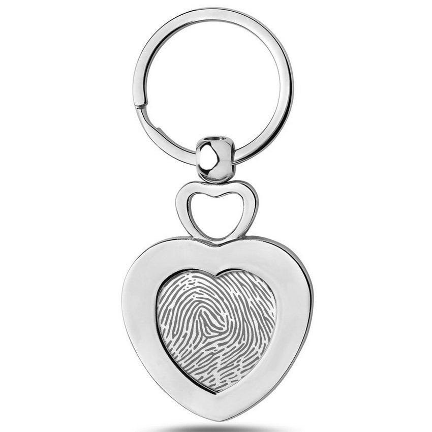 Stainless Steel Custom Fingerprint Heart Keychain