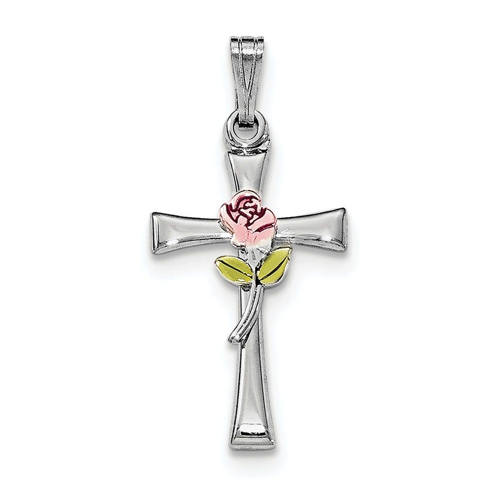 Cross With Epoxy Rose Center Pendant