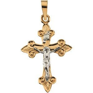 Two Tone Scroll Tips Crucifix Pendant