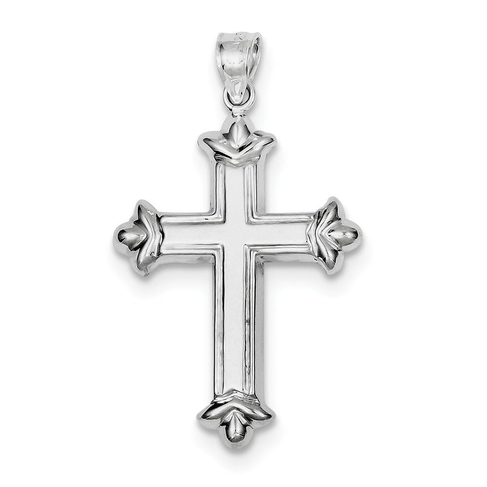 Rhodium Plated Fleur-De-Lis Cross Pendant