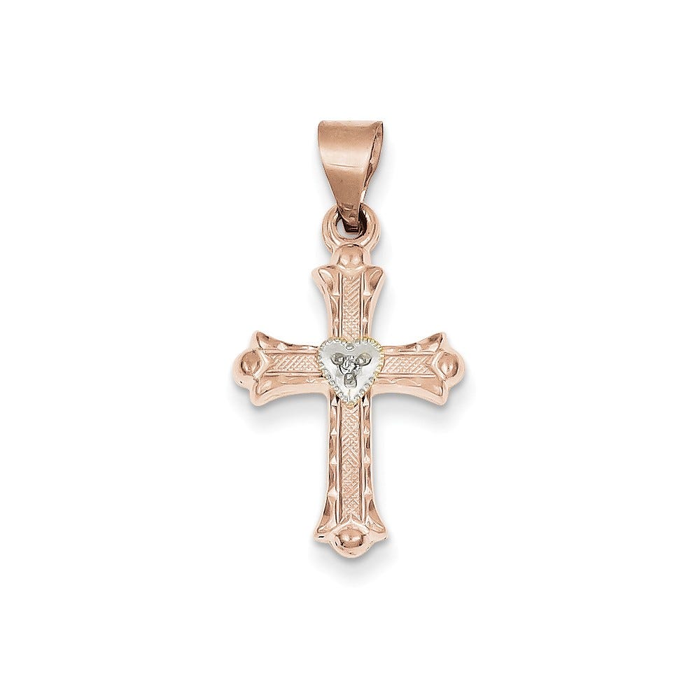 14K Two Tone Diamond Cross Pendant