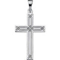 14K White Gold Geometric Line Cross Pendant With Design