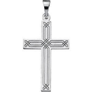 14K White Gold Geometric Line Cross Pendant With Design