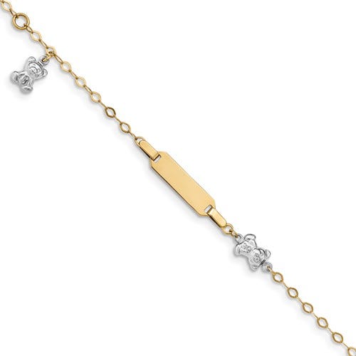 Custom Engraved 14K Gold Children's Two Tone Teddy Bear ID Bracelet