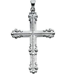 14K White Gold Large Fancy Cross Pendant