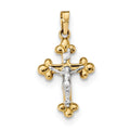 14K Two-Tone Polished Budded Inri Crucifix Pendant