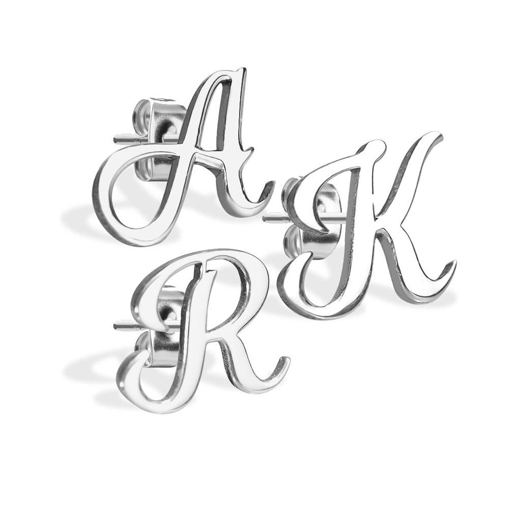 Initial Script Stud Earrings