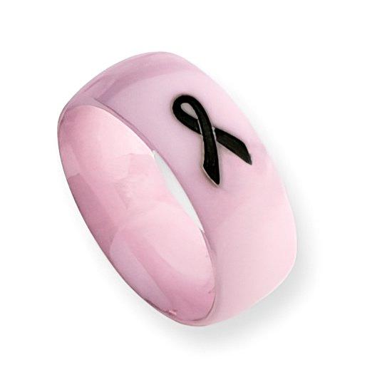 Ceramic Pink Black Accented Ribbon Approx. 0.31 Inch Polished Wedding Band