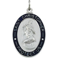 Sterling Silver Saint Christopher Religious Medal Necklace With Blue Epoxy