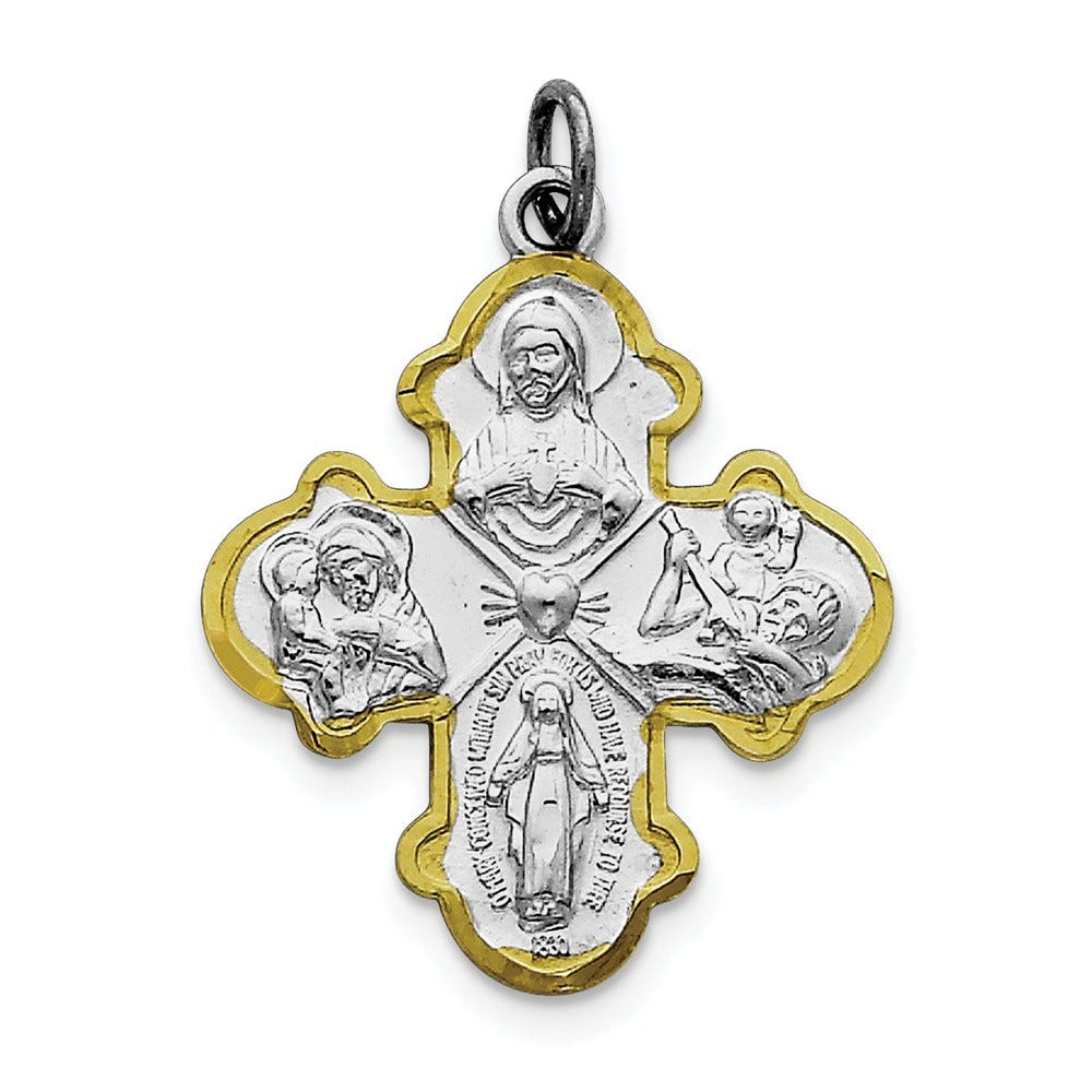 Rhodium Plated 4-Way Medal