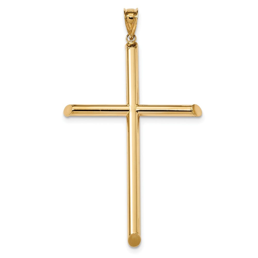 14K Yellow Gold Polished Tube Cross Pendant