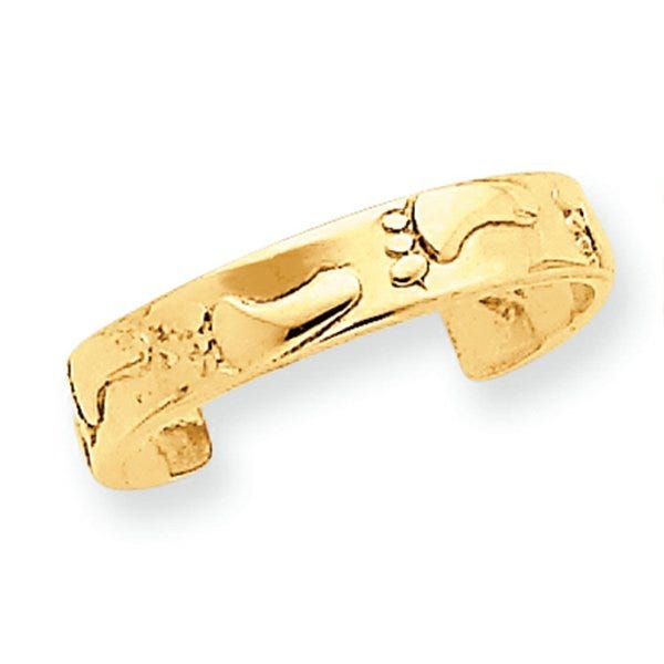 14K Yellow Gold Footprints Toe Ring