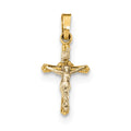 14K Two-Tone Polished Inri Slim-Bar Crucifix Pendant
