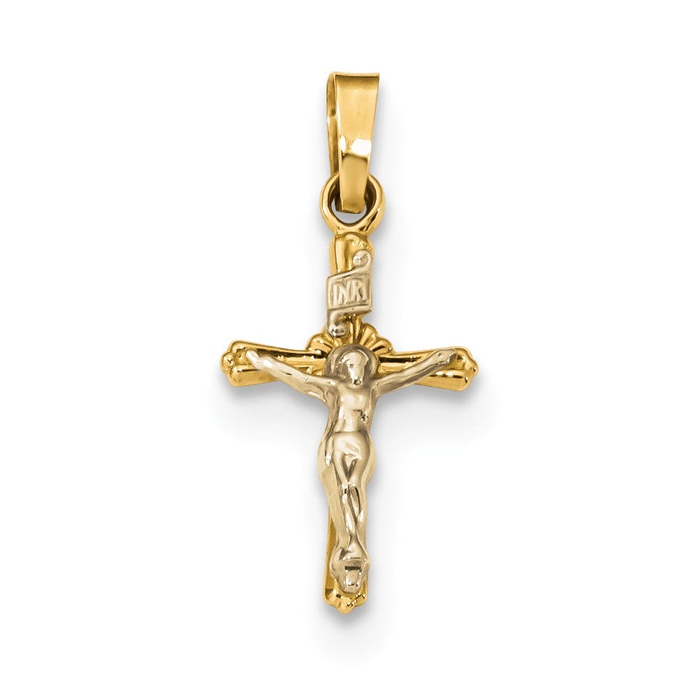 14K Two-Tone Polished Inri Crucifix Pendant