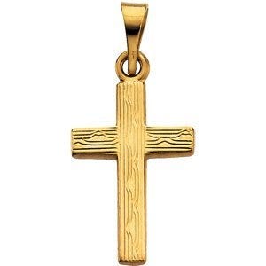 14K Yellow Gold Woodgrain Cross Pendant