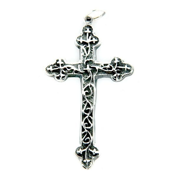 Sterling Silver Filigree-Patterned Cross Pendant