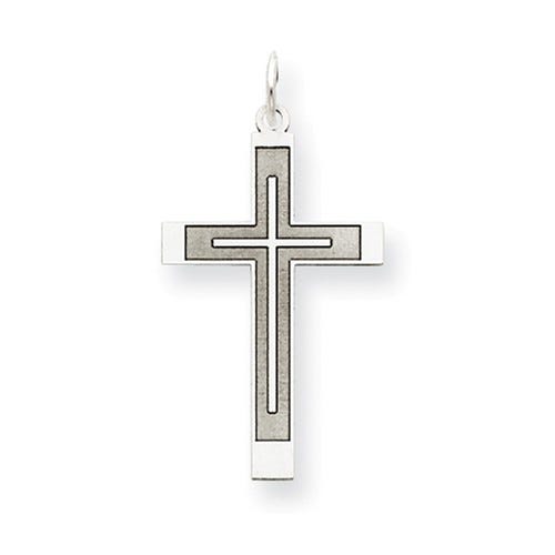 14K White Gold Laser Designed Inner-Frame Cross Pendant