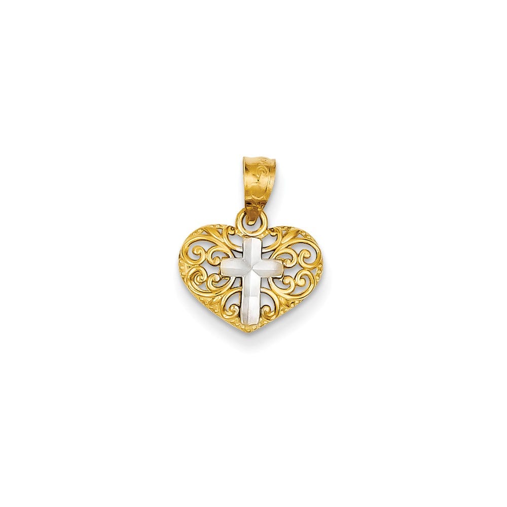 14K Gold Cross In Heart Pendant