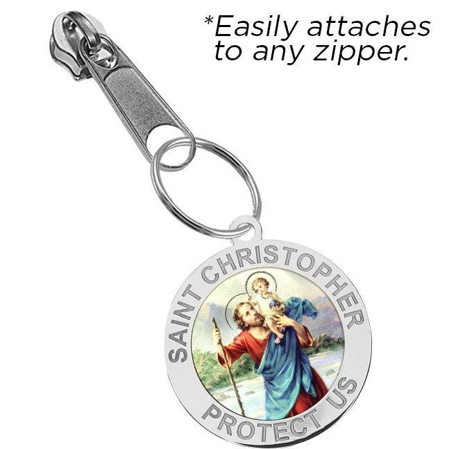 Zipper Pull Saint Christopher Color Religious Medal