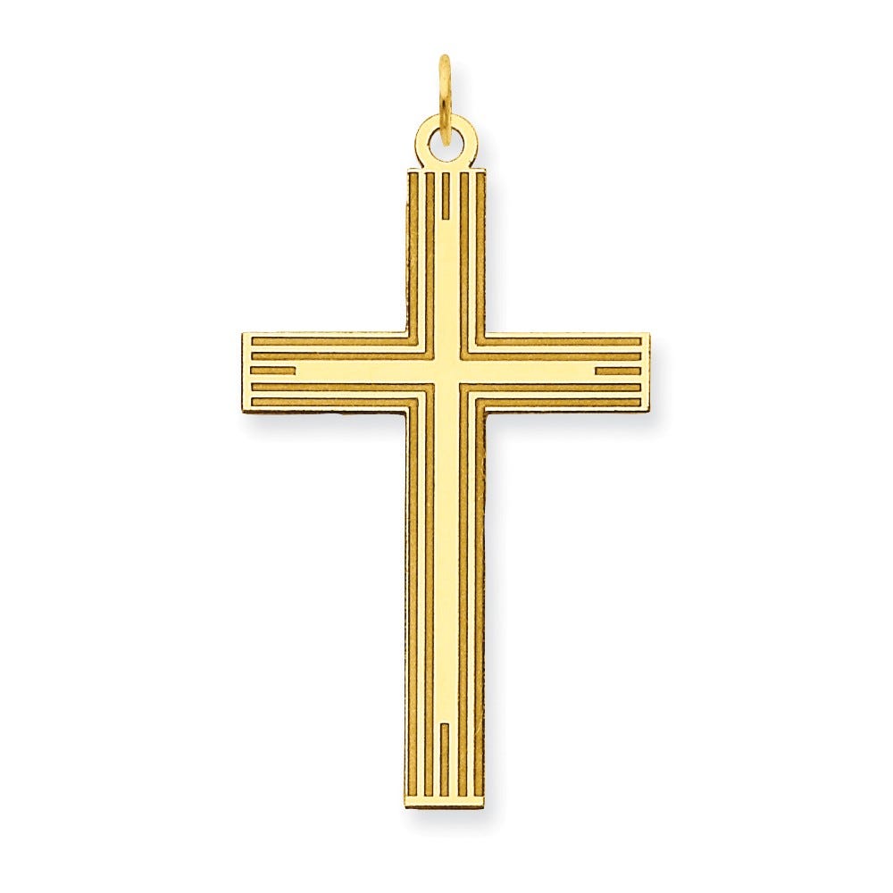 14K Laser Designed Striated Cross Pendant