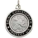 Sterling Silver Black Enamel St. Christopher Medal