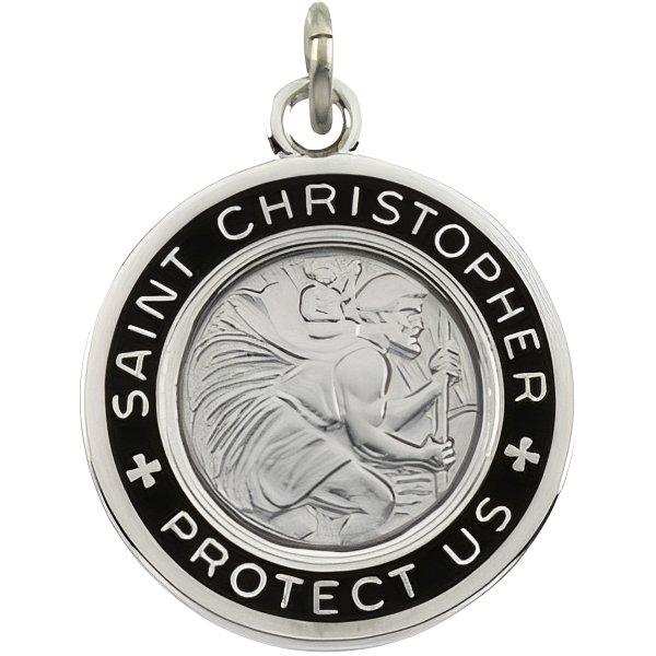 Sterling Silver Black Enamel St. Christopher Medal