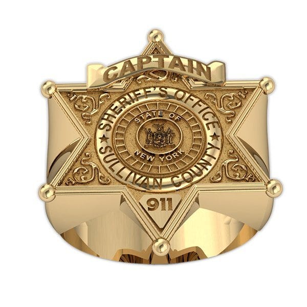 Personalized Sheriff Badge Ring with Number, Department, & Rank