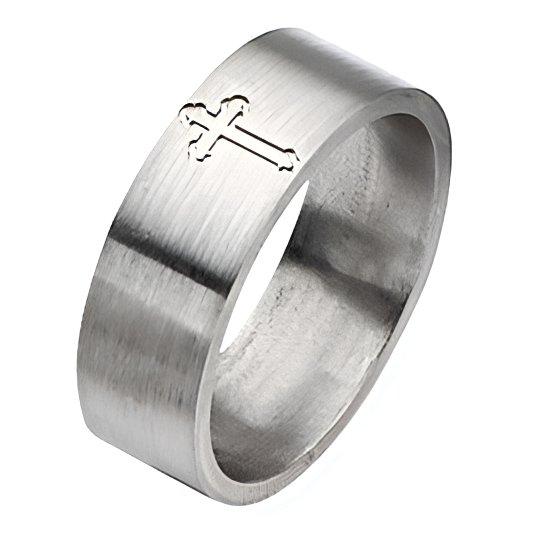 Titanium Flat Cross Approx. 0.31 Inch Satin Wedding Band