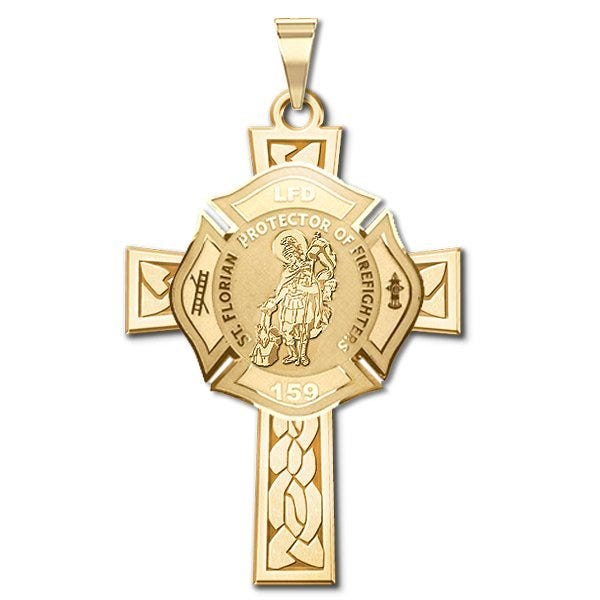 Saint Florian Personalized Fire Badge Cross Religious Medal