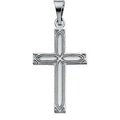 14K White Gold Oval-Center Cross Pendant With Design
