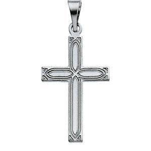 14K White Gold Oval-Center Cross Pendant With Design