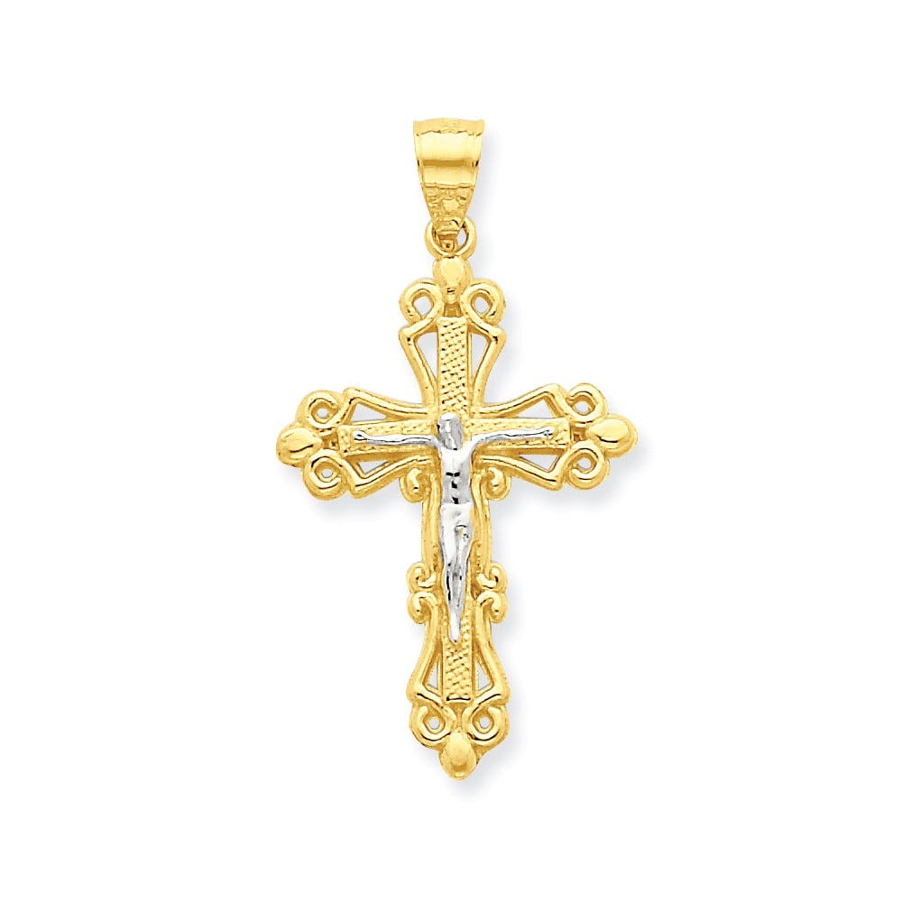 10K And Rhodium Crucifix Pendant