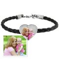 Photo Engraved Leather Rope Bracelet with Stainless Steel Heart Charm