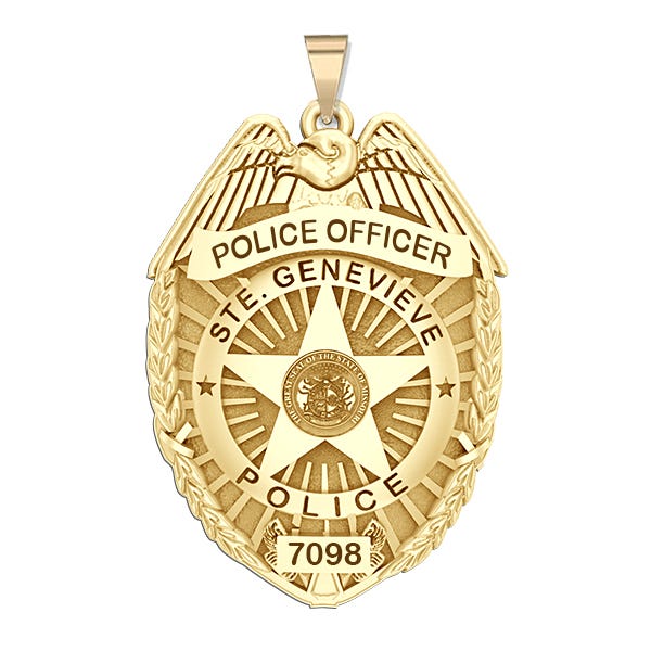 Personalized St Geneveive Missouri Police Badge with Your Rank and Number