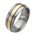 Titanium 14K Gold Inlay Approx. 0.31 Inch Brushed and Antiqued Wedding Band