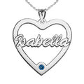 Personalized Heart Cut-Out with Pendant with Birthstone & Name- Includes 18 Inch Chain