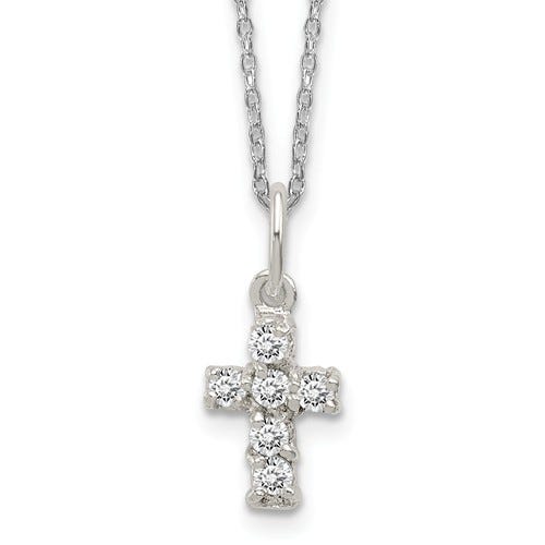 Sterling Silver Rhodium Plated Cz Cross Pendant