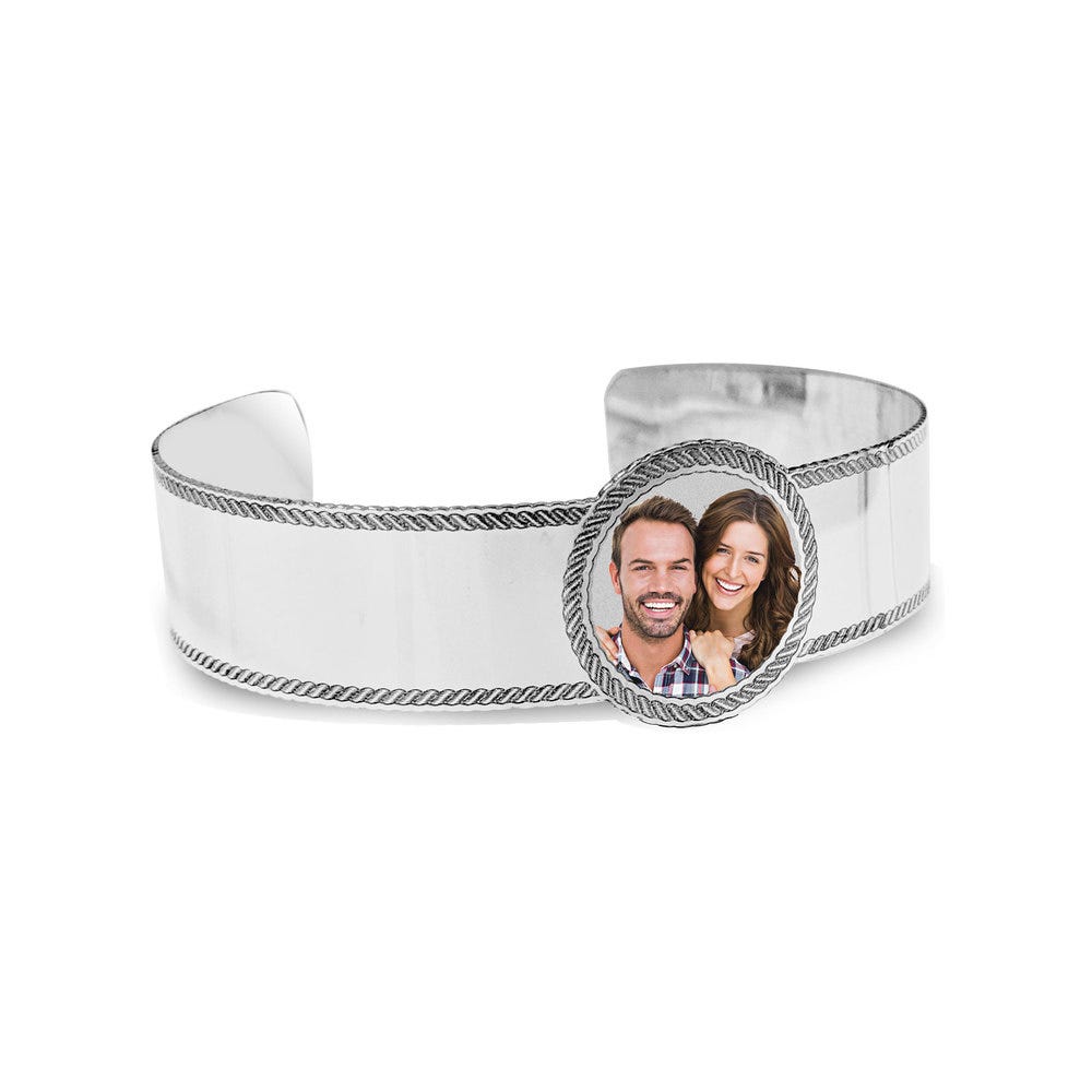 Photo Engraved Bangle Bracelet with Rope Frame