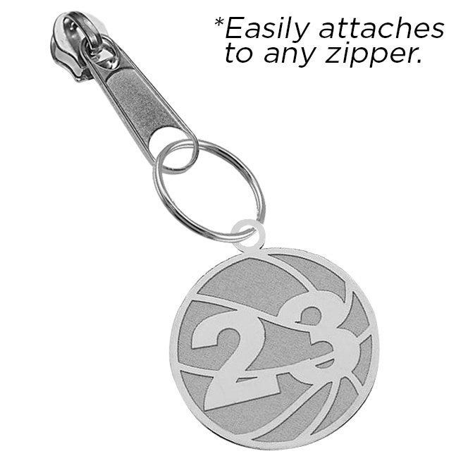 Zipper Pull Basketball Charm with Custom Numbers
