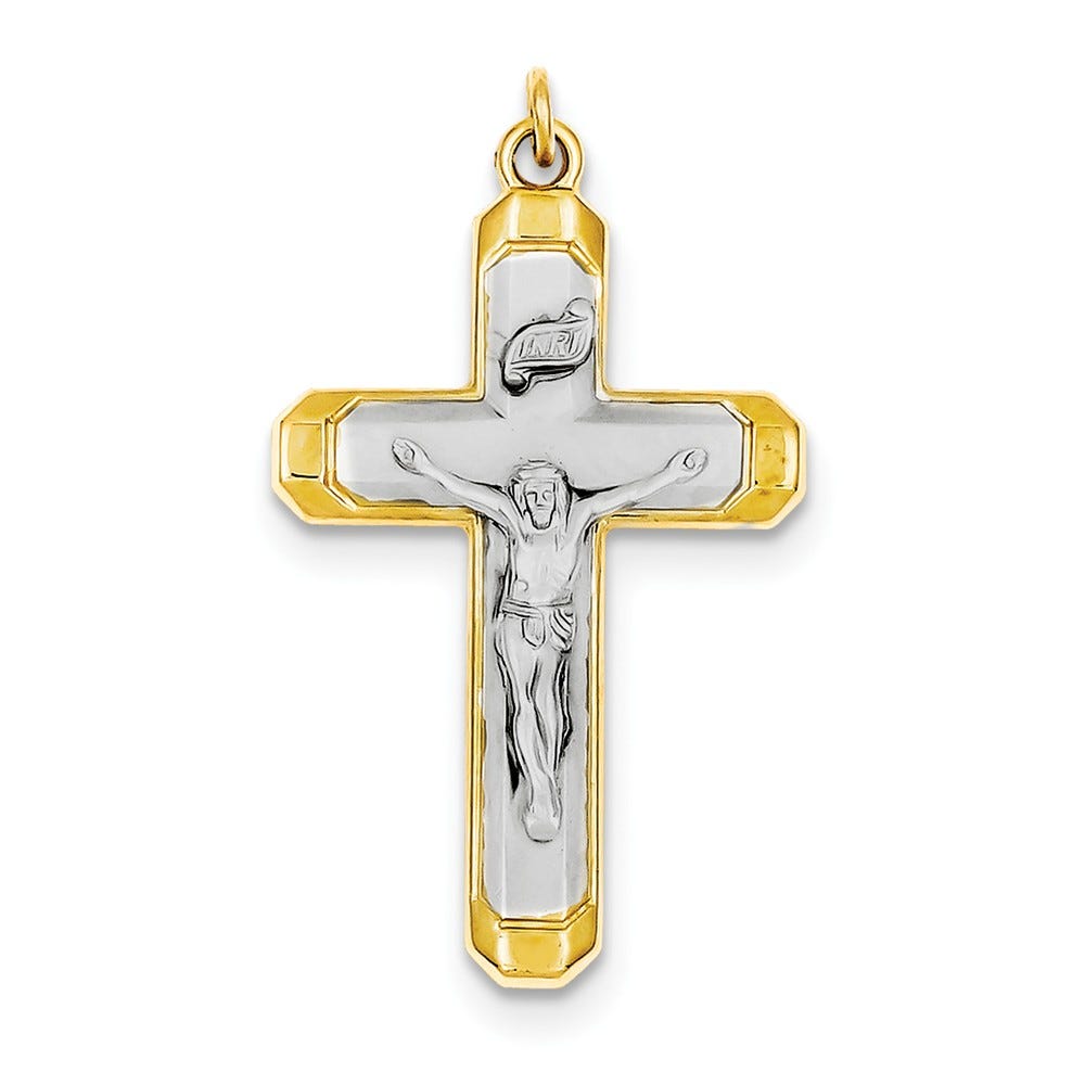 Rhodium-Plated Vermeil Corpus Cross Pendant