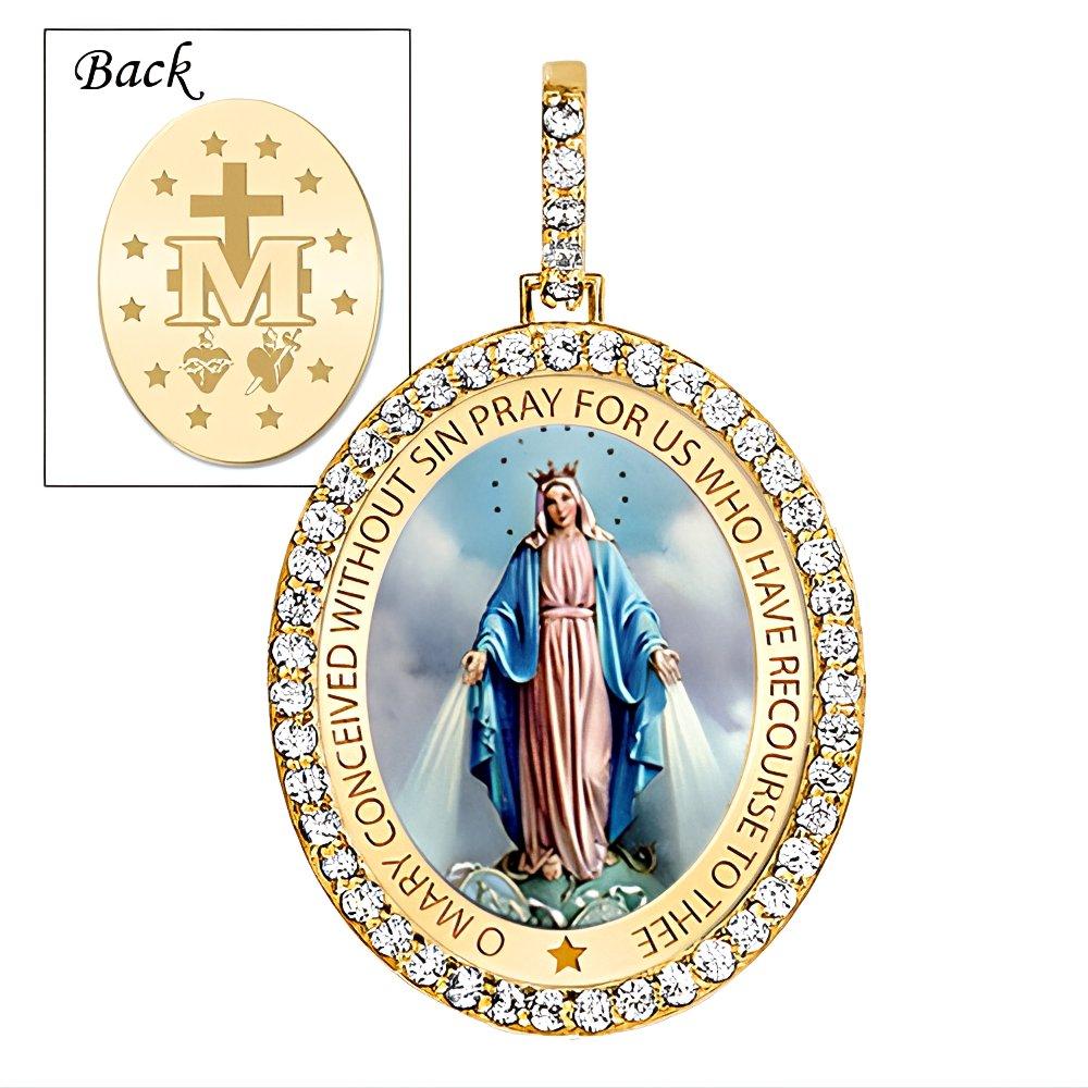Large Miraculous Medal Diamond Oval Medal