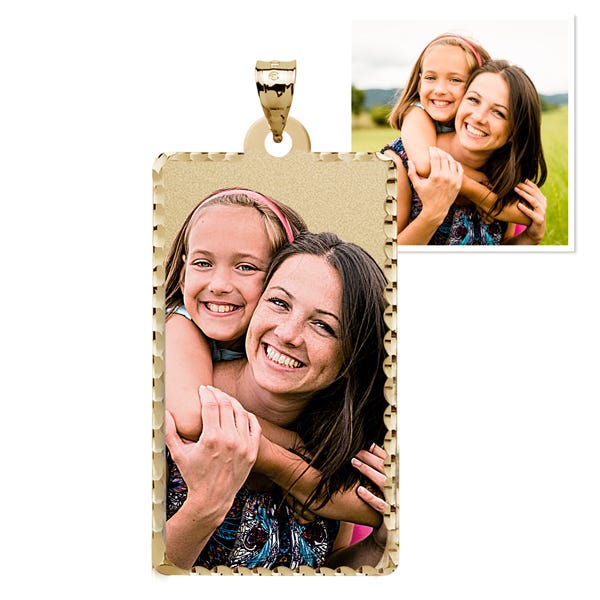 Rectangle Pendant with Diamond Cut Edge Photo Pendant Picture Charm